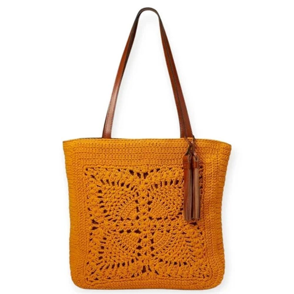 Patricia Nash Crochet Naomi Butterfly Tote Bag Purse Sunset Yellow Boho NEW